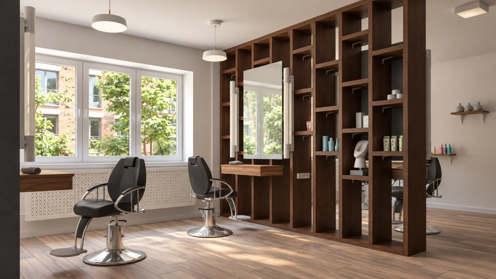 Workstations and wooden partition